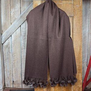 La Fiorentina 100% Sheep Cashmere and Fur trimmed Shawl